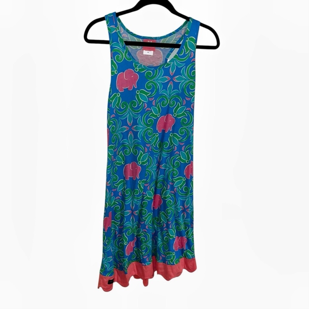 Simply Southern pink elephant teal 100% cotton tank dress medium large m l